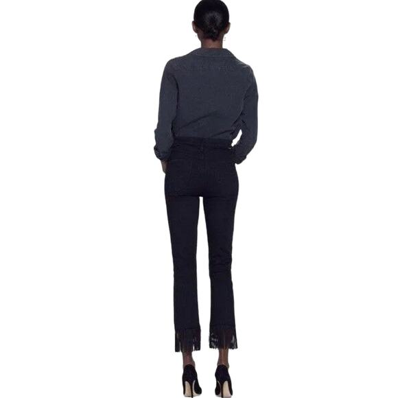 Mother High Waist Rascal Top Fray Whip Fringe Skinny Black Jeans Size 24 - Picture 2 of 14